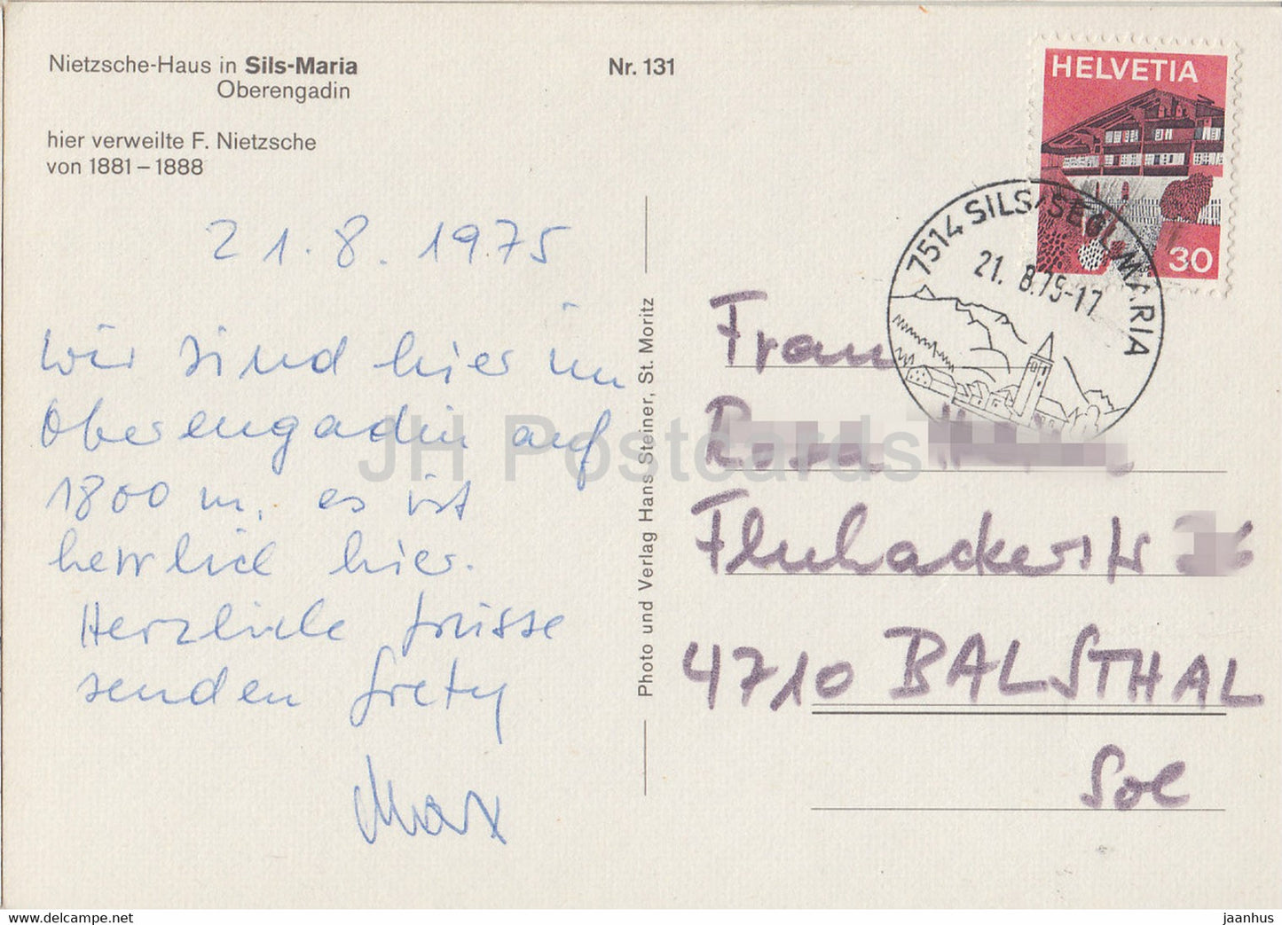 Nietzsche Haus à Sils Maria - Haute-Engadine - 131 - 1975 - Suisse - d'occasion