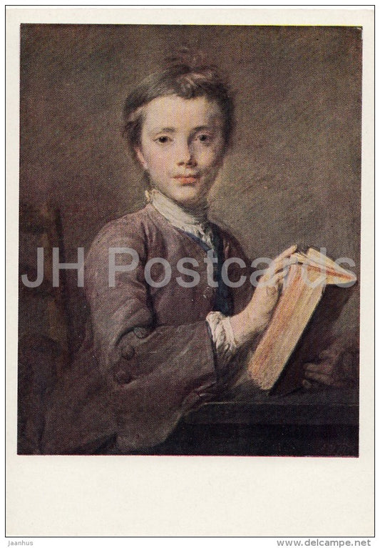 painting by Jean-Baptiste Perronneau - Boy with a Book , 1740s - French art - Russia USSR - 1967 - unused - JH Postcards