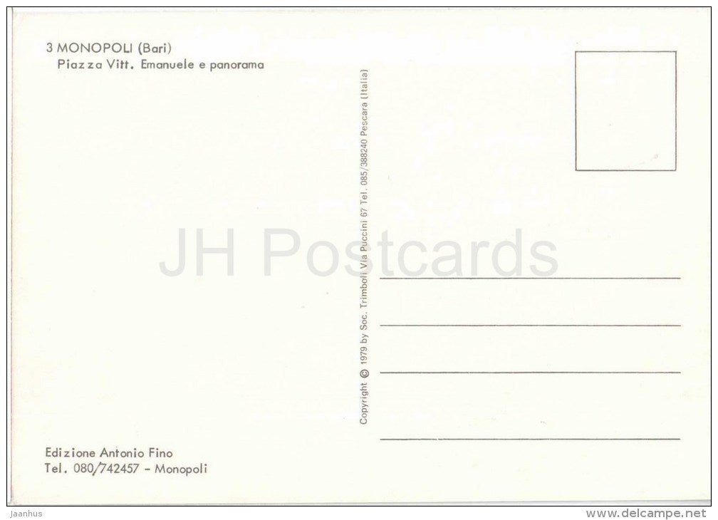 Piazza Vitt. Emanuele e Panorama - square - Monopoli - Bari - Puglia - 3 - Italia - Italy - unused - JH Postcards