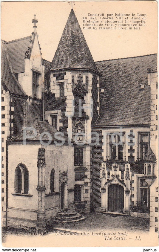 Amboise - Chateau de Clos Luce - Partie Sud - castle - 27 - old postcard - France - unused - JH Postcards