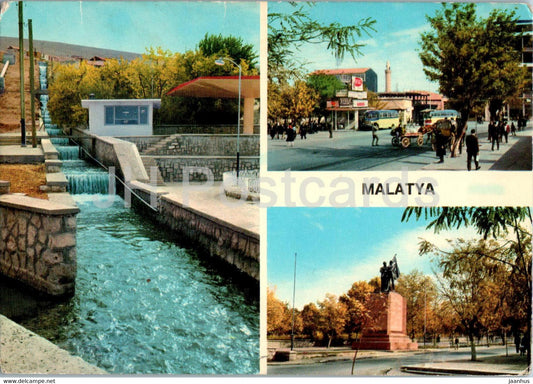 Malatya - Kernek Waterfall - Hukumet Ave - Ataturk monument  - multiview - 711 - Turkey - used - JH Postcards