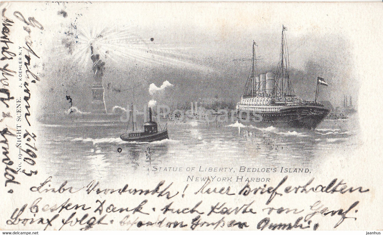 New York - Statue of Liberty - Bedloe's Island - New York Harbor - ship - old postcard 1903 United States - USA - used - JH Postcards