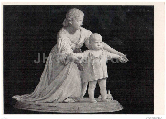 sculpture by F. Kamensky - First Steps , 1872 - Mother and Child - russian art - unused - JH Postcards