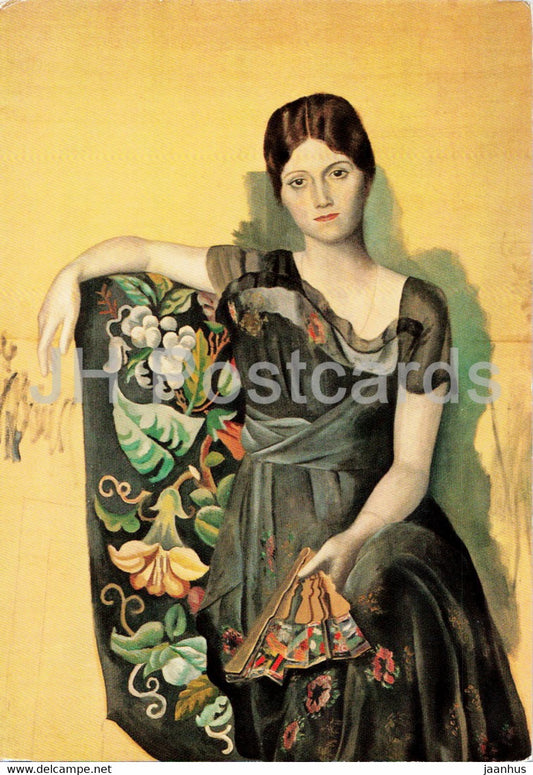 painting by Pablo Picasso - Portrait d'Olga dans un fauteuil - Portrait of Olga - woman - Spanish art - France - unused - JH Postcards
