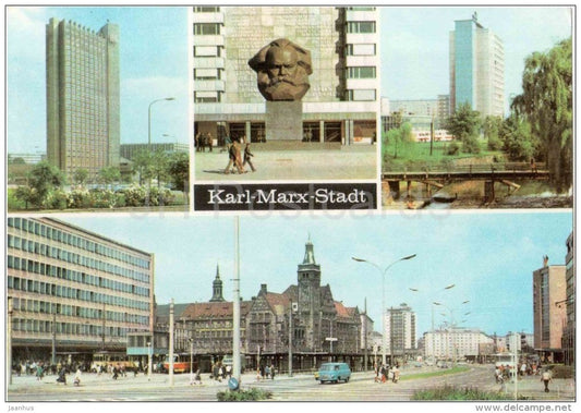 Karl-Marx-Stadt - Chemnitz - Interhotel Kongress - Karl Marx monument - Hochhaus Rosenhof - Germany - 1973 gelaufen - JH Postcards