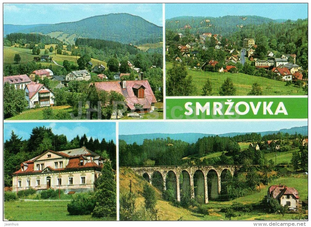 Smrzovka - town views - architecture - bridge - Czechoslovakia - Czech - unused - JH Postcards