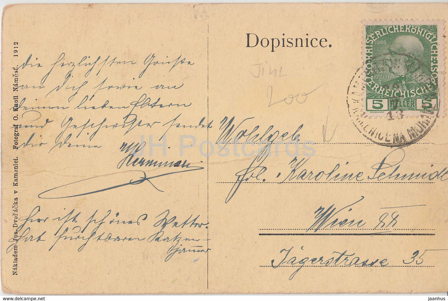Moravska Kamenice - alte Postkarte - 1913 - Tschechische Republik - gebraucht