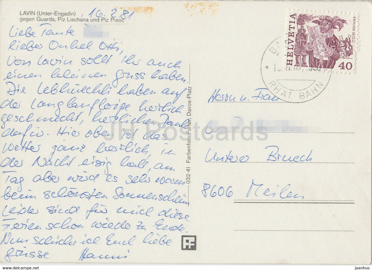Lavin - Unter Engadin - Guarda - Piz Lischana - Piz Pisoc - 1981 - Suisse - d'occasion