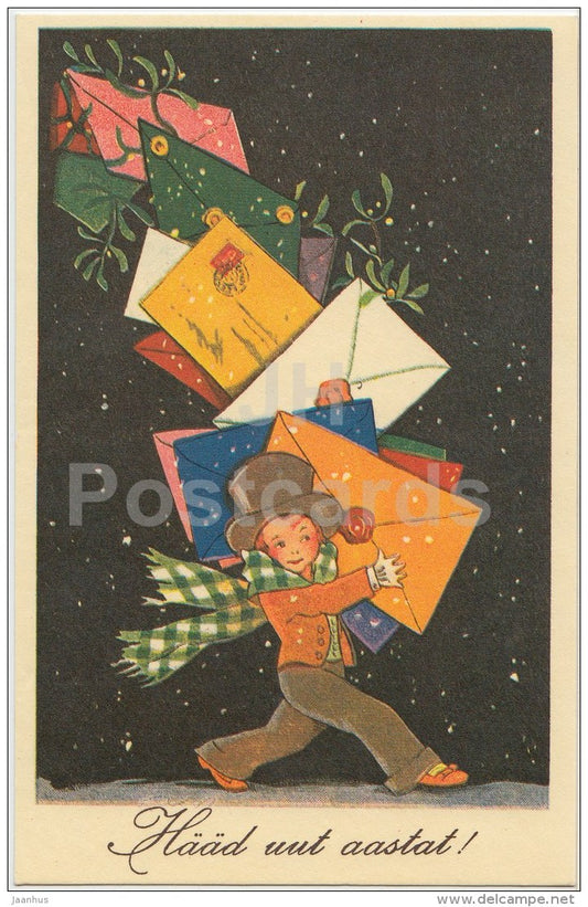 New Year Greeting Card - boy - mai - REPRODUCTION ! - 1988 - Estonia USSR - used - JH Postcards