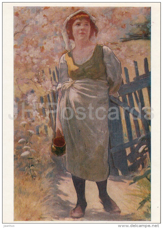 illustration by Y. Virag - Morning , 1917 - woman - Russian Art - 1978 - Russia USSR - unused - JH Postcards
