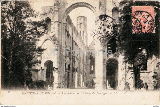 Environs de Rouen - Les Ruines de l'Abbaye de Jumieges - 125 - old postcard - 1904 - France - used - JH Postcards