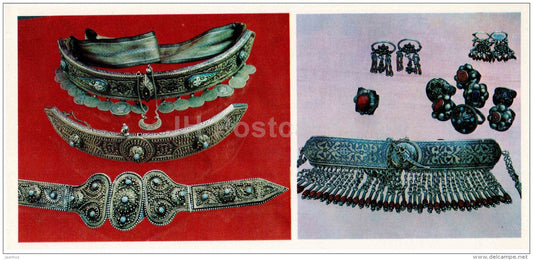 belt buckles - earrings - silver - Dagestan Hammering - Toreutics - 1975 - Russia USSR - unused - JH Postcards