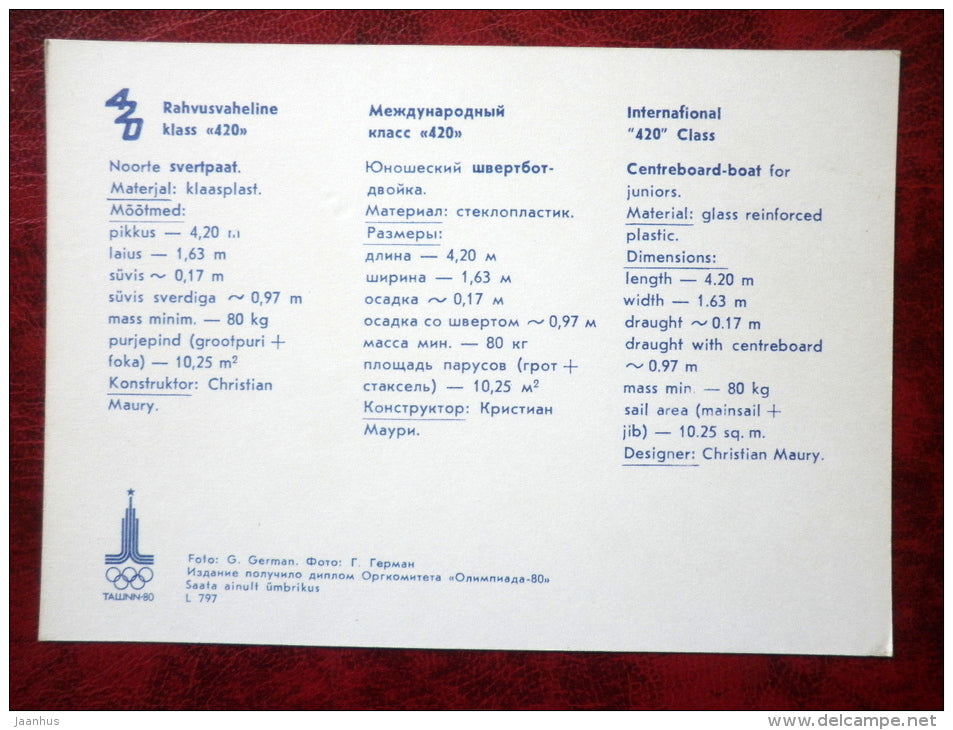 International 420 class  - sailing boat - 1980 - Estonia USSR - unused - JH Postcards