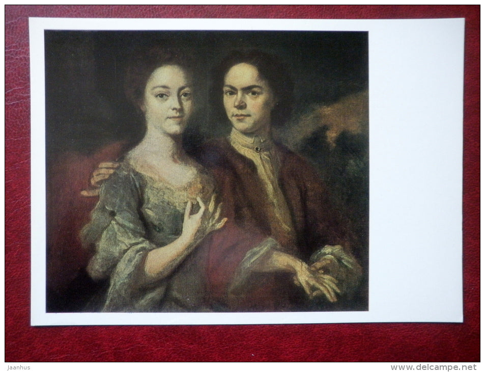 painting by A. Matveyev , Self-portrait with his Wife , 1729 - russian art - unused - JH Postcards