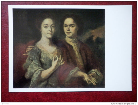 painting by A. Matveyev , Self-portrait with his Wife , 1729 - russian art - unused - JH Postcards