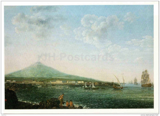 painting by F. Alekseyev - Italian View , 1775 - volcano - sailing boat - Russian art - 1984 - Russia USSR - unused - JH Postcards