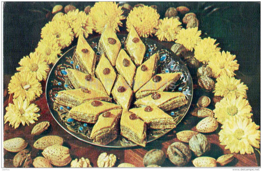 Baku Pakhlava - dishes - Azerbaijan dessert - cuisine - 1984 - Russia USSR - unused - JH Postcards
