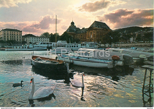 Neuchatel - boat - swan - birds - 1984 - Switzerland - used - JH Postcards