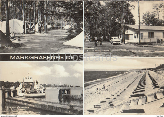 Markgrafenheide - Zeltplatz - Konsum Waldgaststatte - Fahre nach Warnemunde - Strand - beach - ferry Germany DDR - used - JH Postcards