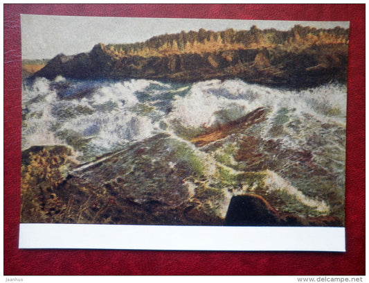 Painting by Elmar Kits - Kem rapids , riffle - estonian art - unused - JH Postcards