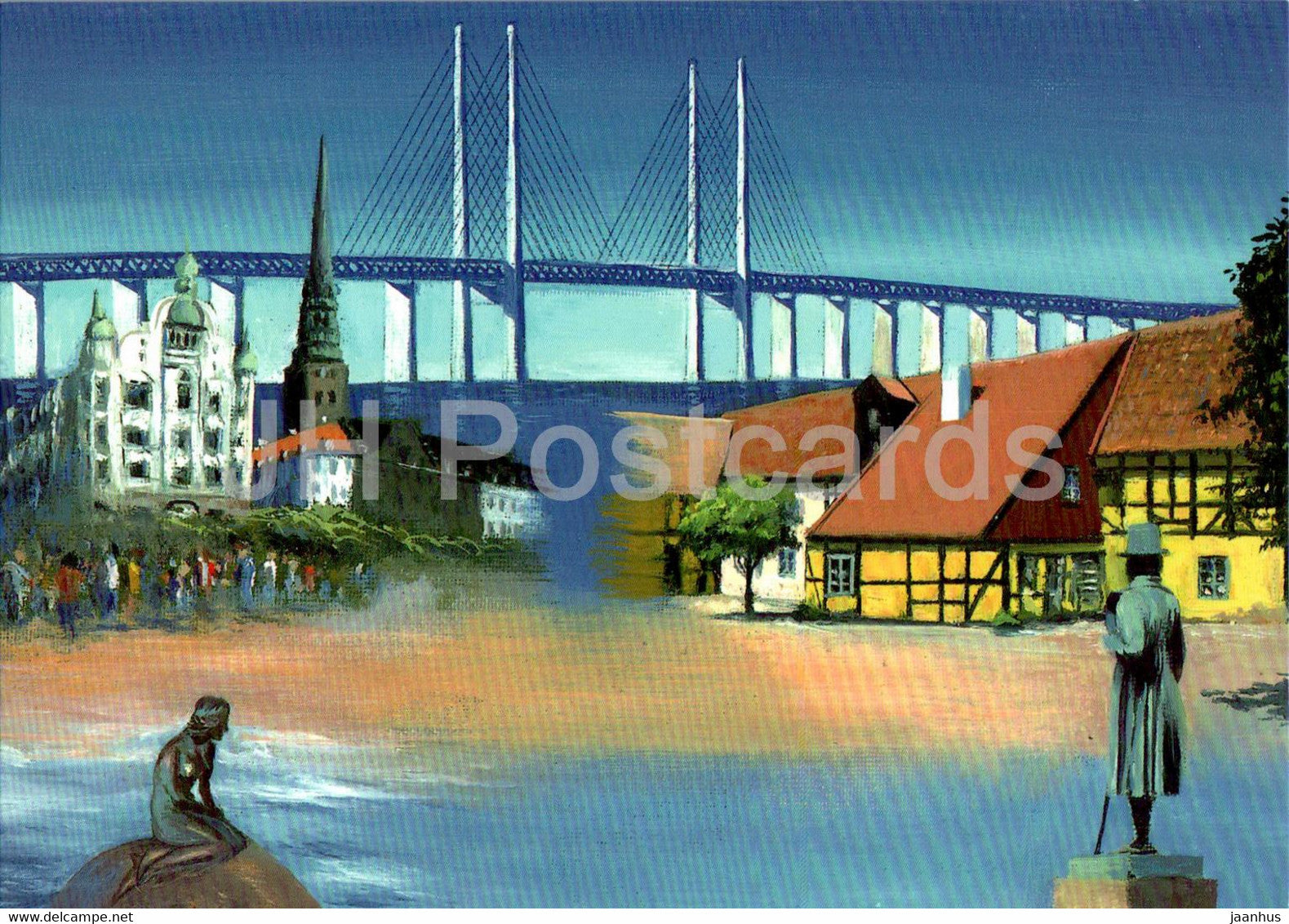 Denmark - Little Mermaid - bridge - illustration - Denmark - unused - JH Postcards