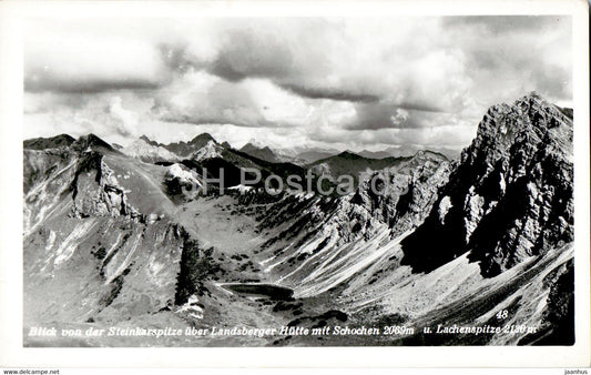 Blick von der Steinkarspitze uber Landsberger Hutte mit Schochen u Lachenspitze - old postcard - Austria - unused - JH Postcards