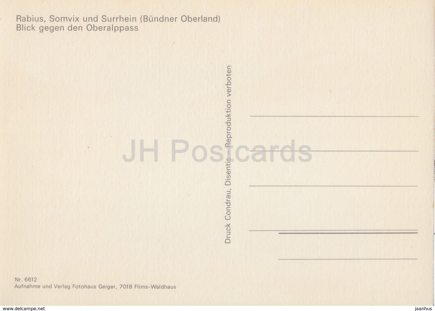 Rabius - Somvix und Surrhein - Blicke gegen Oberalppass - 6612 - Switzerland - unused