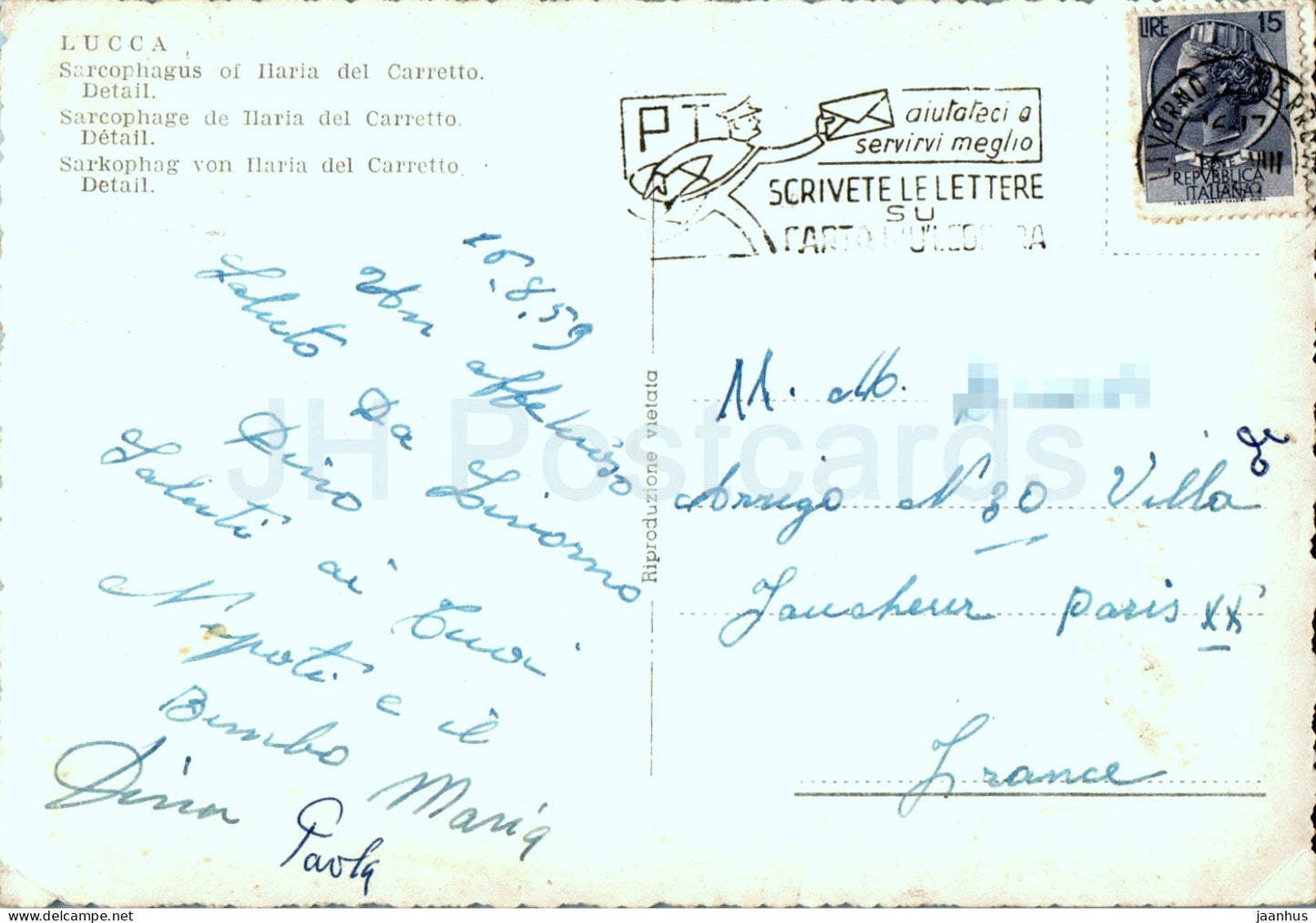 Lucca - Sarcofago di Ilaria del Carretto - Particolare - Sarcophage - carte postale ancienne - 1959 - Italie - utilisé 