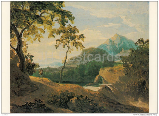 painting by Antonin Manes - Landscape with a Pilgrim , 1827 - Czech art - large format card - Czech - unused - JH Postcards