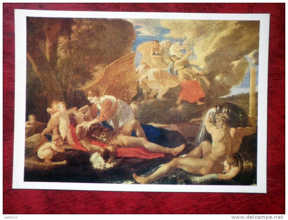 Painting by Nicolas Poussin - Rinaldo and Armida - art - unused - JH Postcards