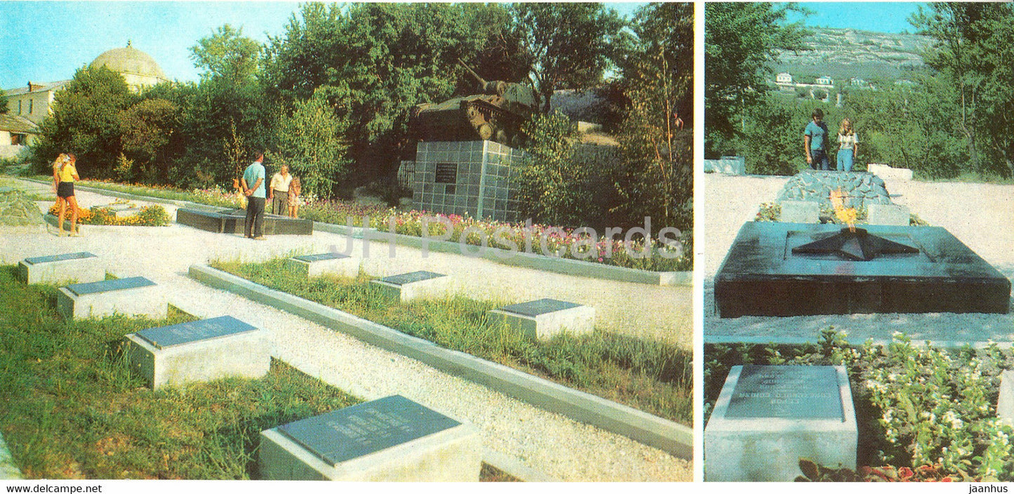 Bakhchisaray Palace Museum - WWII Fraternal cemetery - tank - Eternal Flame - 1 - Crimea - 1981 - Ukraine USSR - unused - JH Postcards