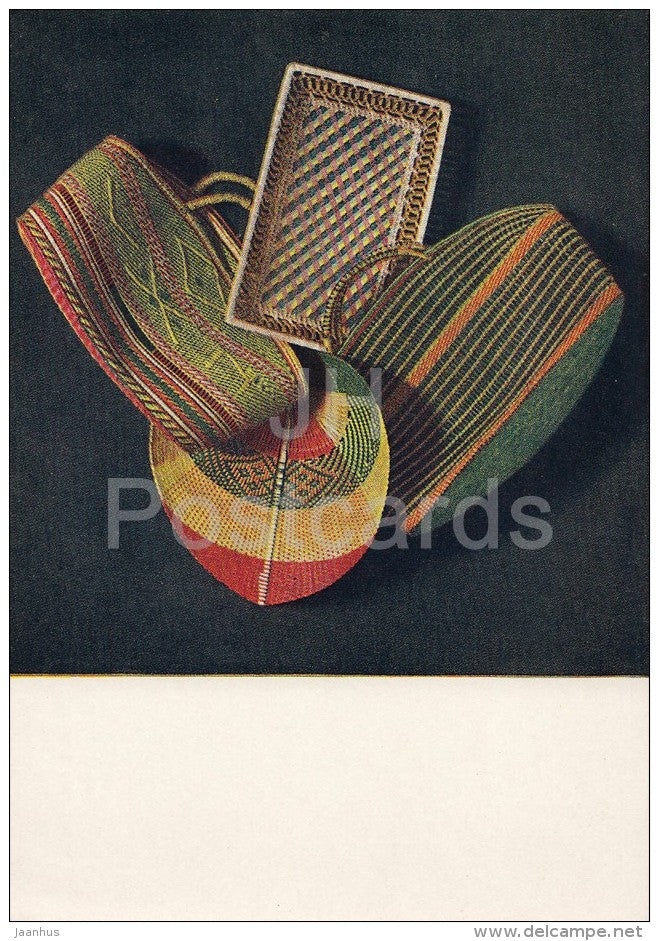 Wicker colored baskets - 2 - Vietnam - Vietnamese art - 1957 - Russia USSR - unused - JH Postcards