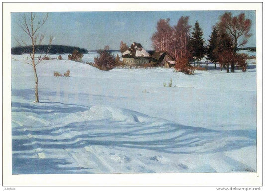 painting by B. Shcherbakov - Winter Morning - house - Pushkin Reserve - 1972 - Russia USSR - unused - JH Postcards