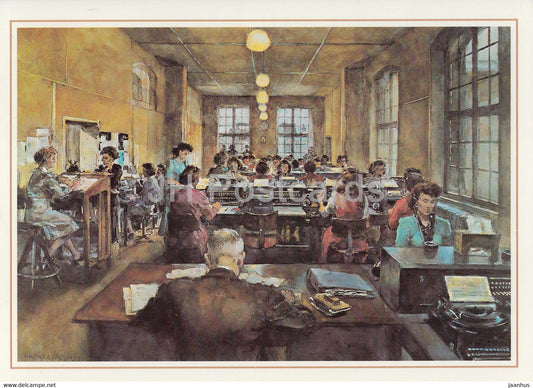 painting by F V Kleukens - Telegrammaufnahme in Frankfurt am Main - Germany - unused - JH Postcards