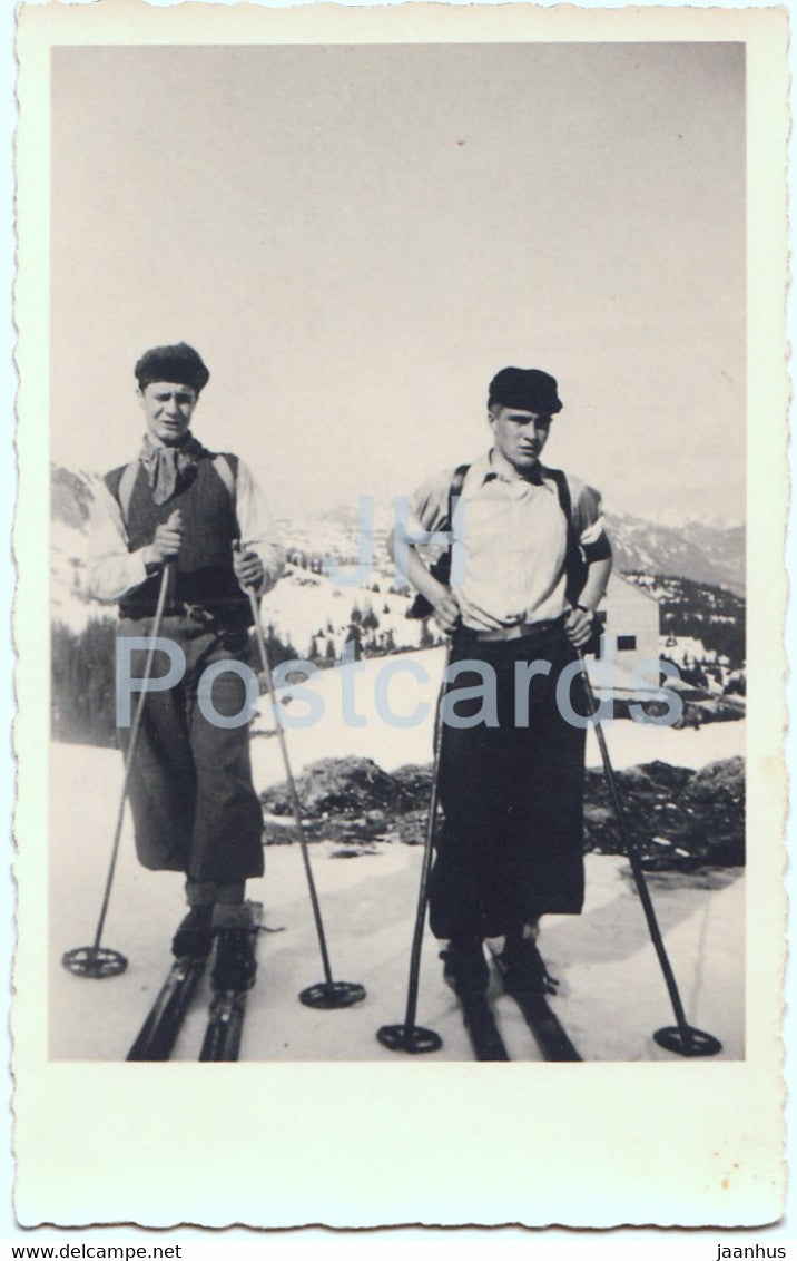 Skiing - old postcard - 1939 - unused - JH Postcards