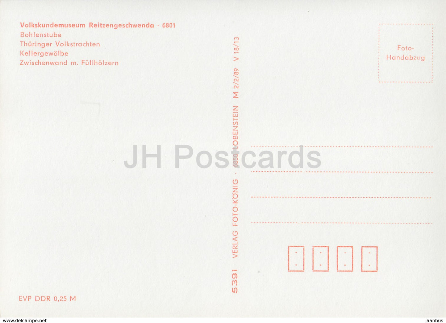 Volkskundemuseum - Reitzengeschwenda - Bohlenstube - Thuringer Volkstraxhten - Kellergewolbe - Allemagne DDR - inutilisé