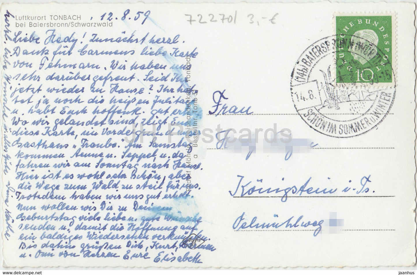 Luftkurort Tonbach bei Baiersbronn - Schwarzwald - alte Postkarte - 1959 - Deutschland - gebraucht