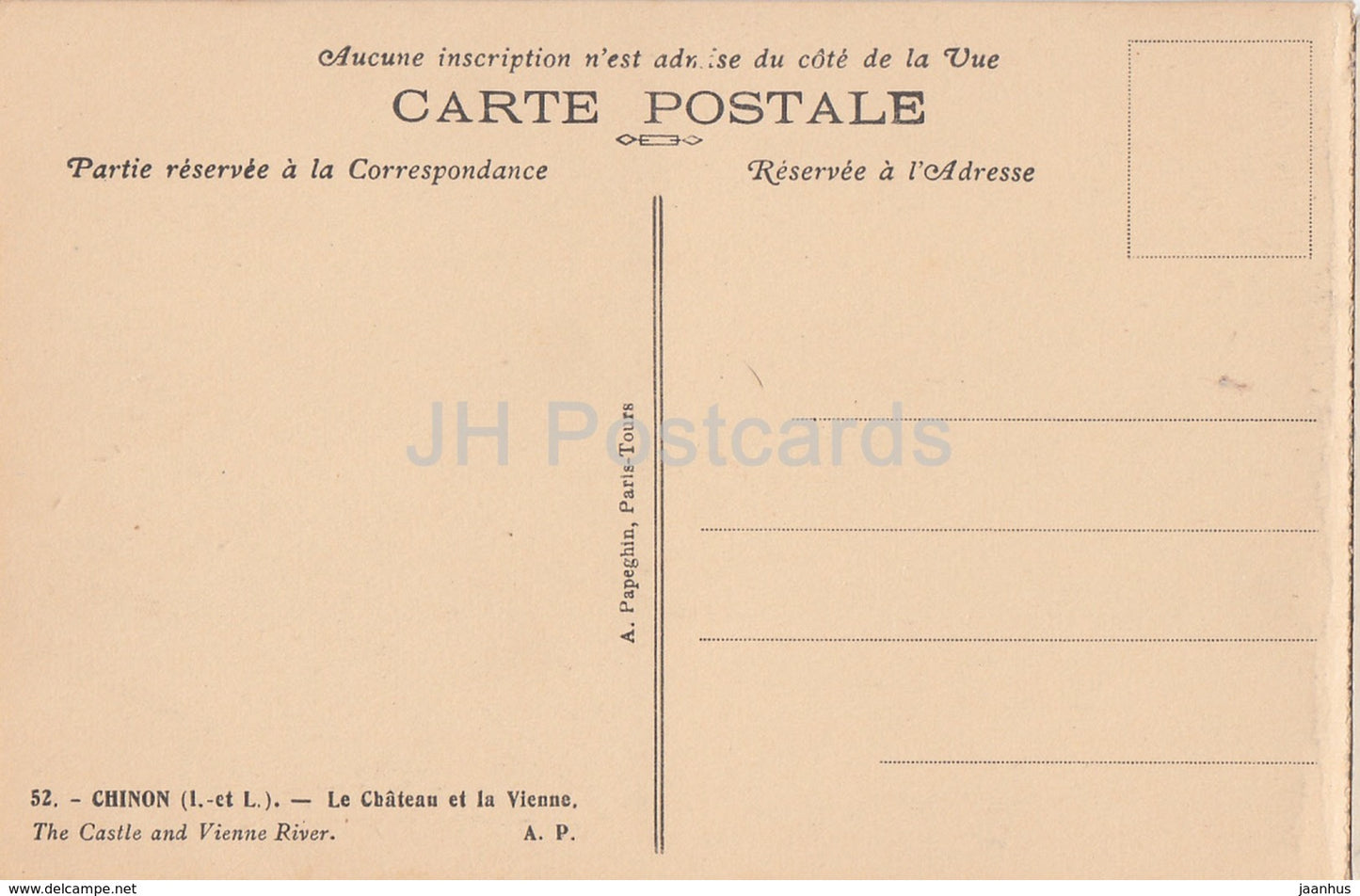 Chinon - Le Château et la Vienne - château - 52 - carte postale ancienne - France - inutilisée