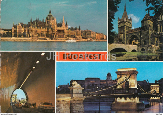 Budapest - parliament - castle - bridge - architecture - multiview - 1984 - Hungary - used - JH Postcards