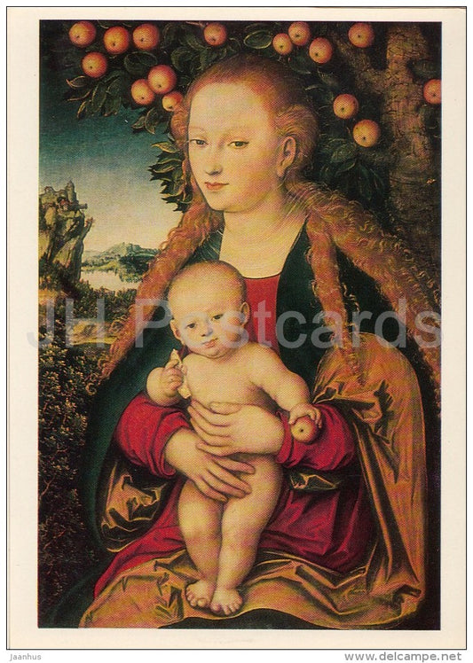 painting by Lucas Cranach The Elder - Virgin and Child under the Apple-Tree - German art - 1984 - Russia USSR - unused - JH Postcards