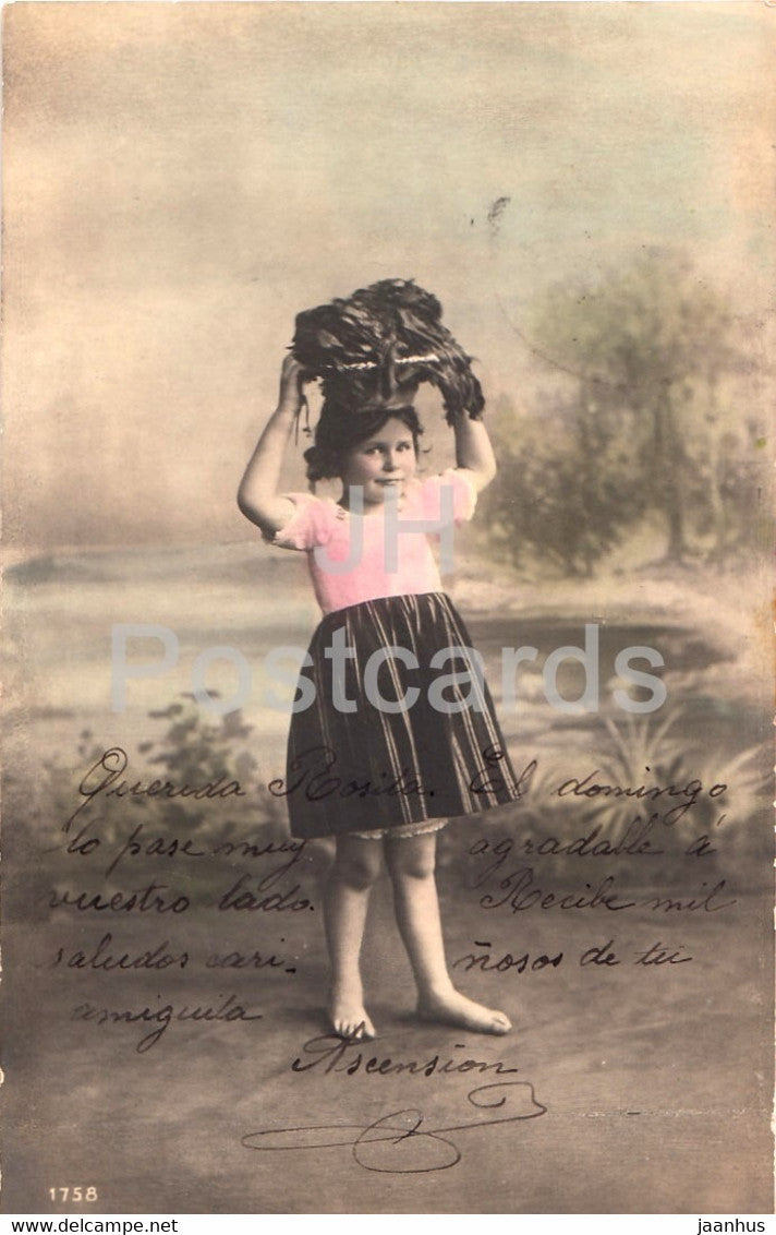 girl - children - 1758 - old postcard - 1900s - Spain - used - JH Postcards