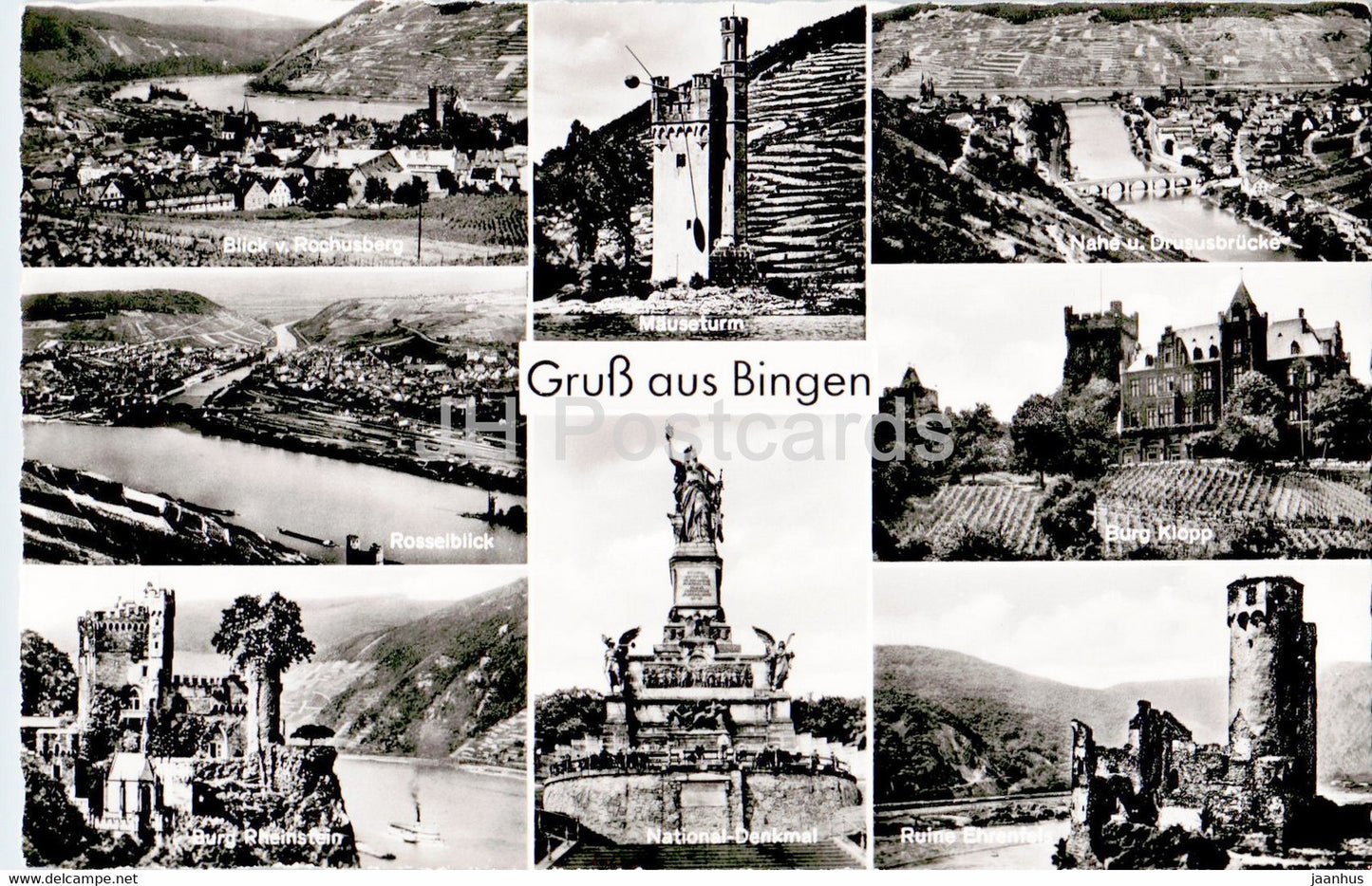 Gruss aus Bingen - Mauseturm - Burg Klopp - Rosselblick - old postcard - Germany - unused - JH Postcards