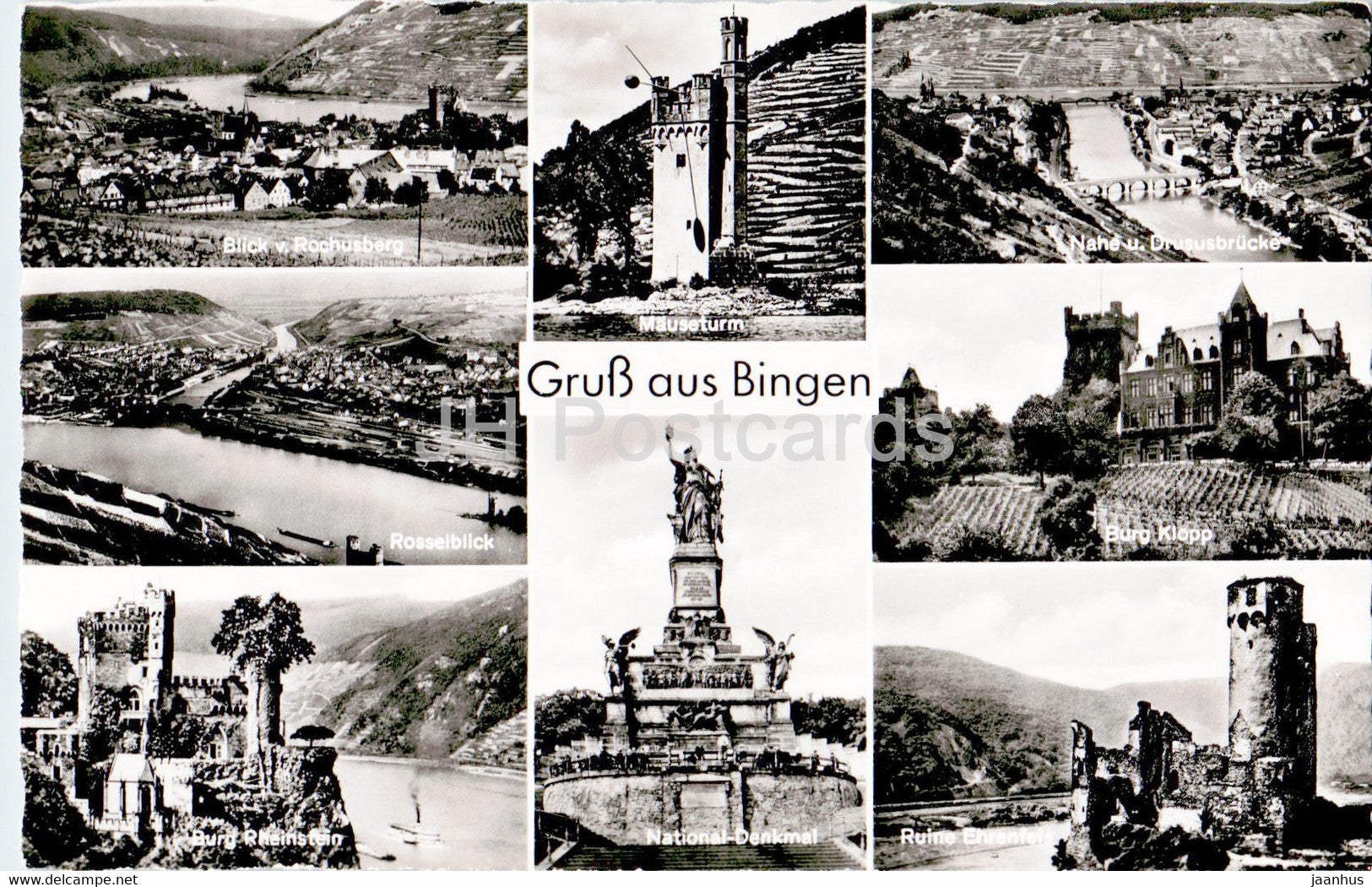 Gruss aus Bingen - Mauseturm - Burg Klopp - Rosselblick - old postcard - Germany - unused - JH Postcards