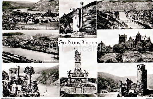 Gruss aus Bingen - Mauseturm - Burg Klopp - Rosselblick - old postcard - Germany - unused - JH Postcards