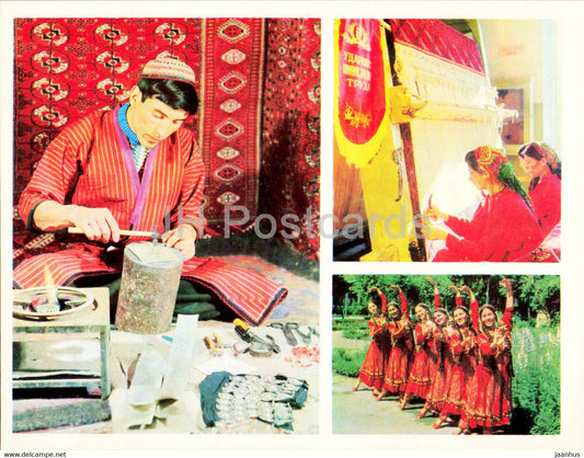 Ashgabat - Ashkhabad - chaser - workshop of carpet factory -  dance - folk costumes - 1974 - Turkmenistan USSR - unused - JH Postcards
