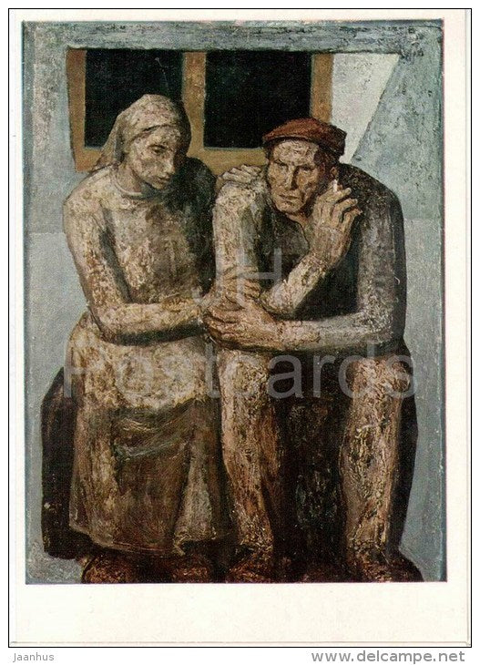 painting by Svetlin Rusev - Year 1933 . Jobless , 1969 - man and woman - bulgarian art - unused - JH Postcards