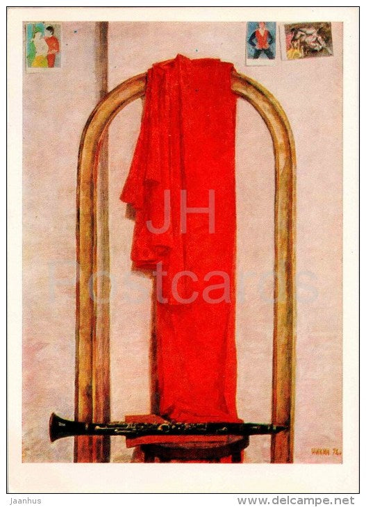 painting by A. Nikich - Still Life with a Clarinet , 1972 - russian art - unused - JH Postcards