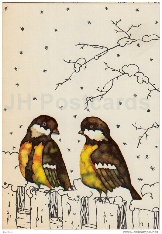 New Year Greeting Card by E. Marguste - tit - birds - 1983 - Estonia USSR - used - JH Postcards