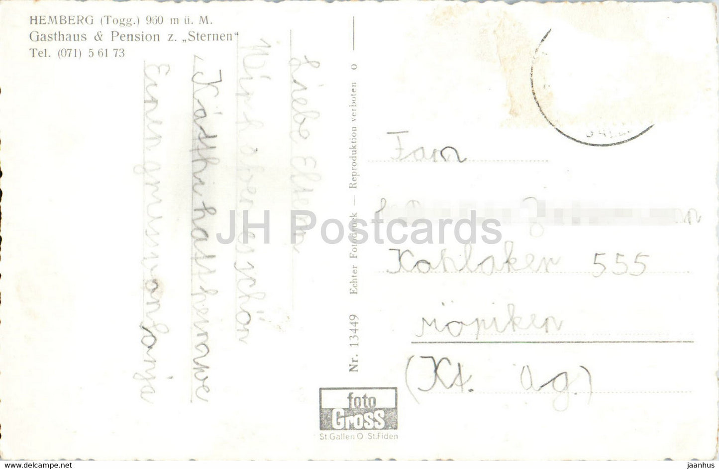 Hemberg 960 m - Gasthaus &amp; Pension z Sternen - 13449 - carte postale ancienne - Suisse - utilisé