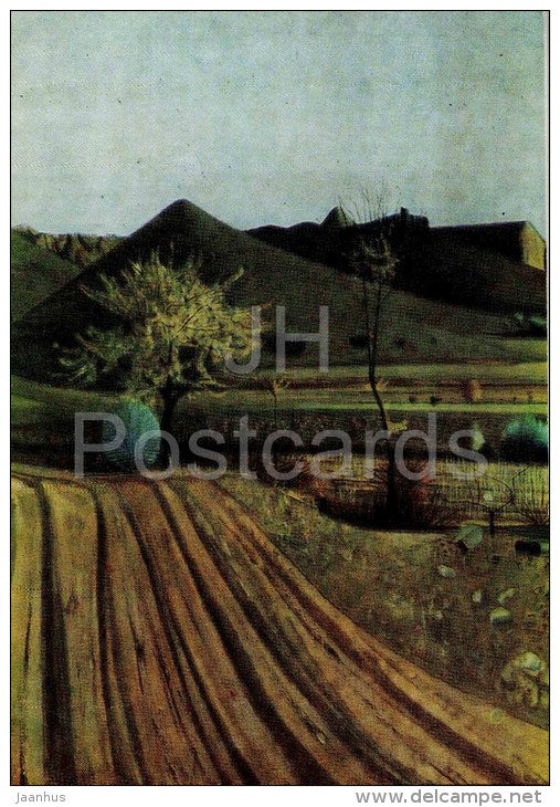 painting by A. Akopyan - Late Autumn , 1969 - field - armenian art - unused - JH Postcards